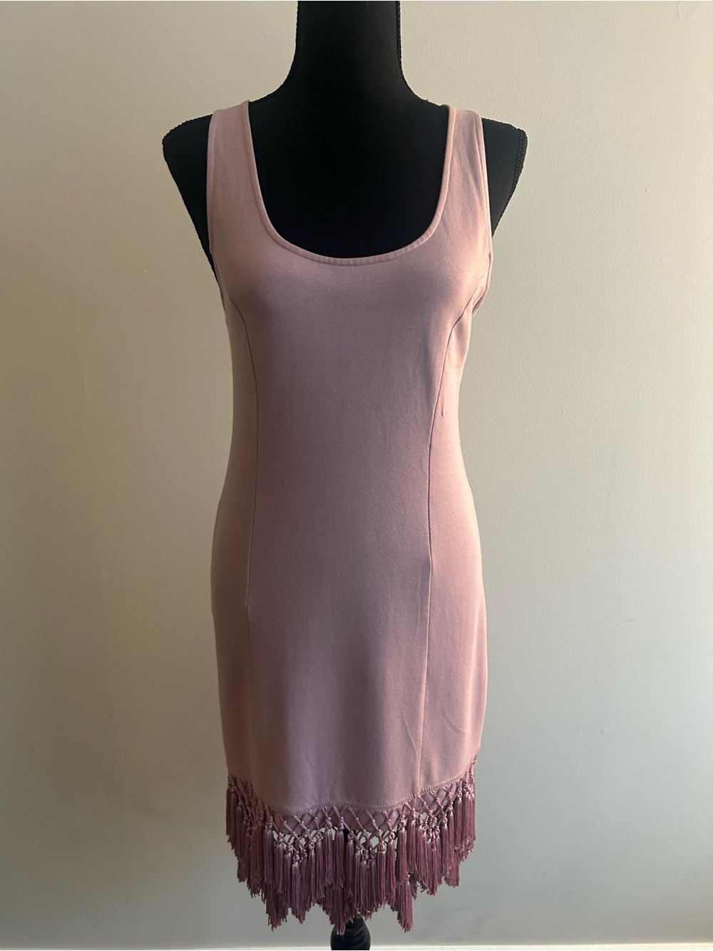 Free People Sleeveless Dusty Rose Slip Dress with Fringe Hem